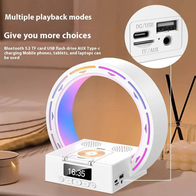 4 In 1 Wireless Bluetooth-compatible Speaker Charging Pad Bedside Lamp With Alarm Clock Wake-Up Light For Bedroom Support USB Drive TF Card Cool Tech House