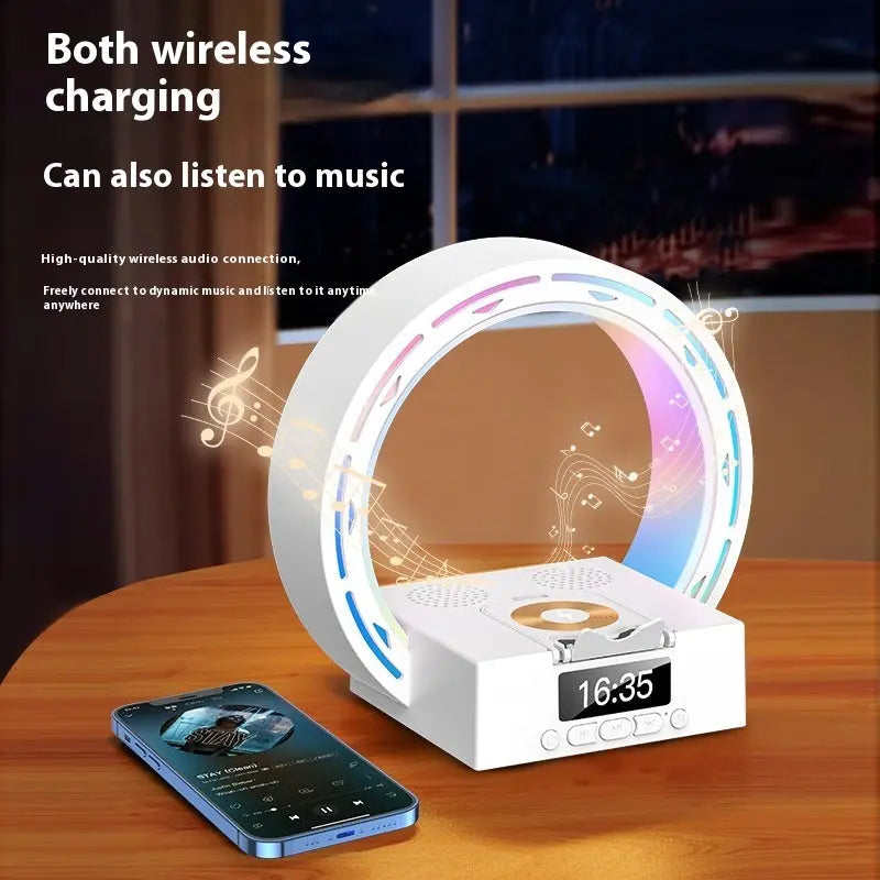 4 In 1 Wireless Bluetooth-compatible Speaker Charging Pad Bedside Lamp With Alarm Clock Wake-Up Light For Bedroom Support USB Drive TF Card Cool Tech House