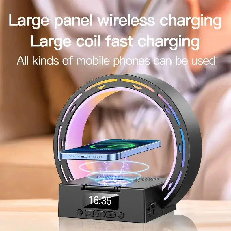 4 In 1 Wireless Bluetooth-compatible Speaker Charging Pad Bedside Lamp With Alarm Clock Wake-Up Light For Bedroom Support USB Drive TF Card Cool Tech House