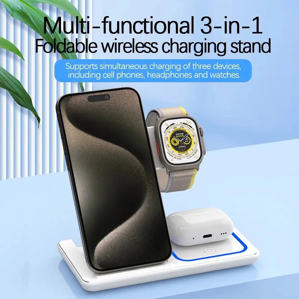 Fast Wireless Charger Stand 3 in 1 For iPhone 15 14 13 12 11 Apple Watch 9 8 7 6 5 Airpods Pro Cool Tec House