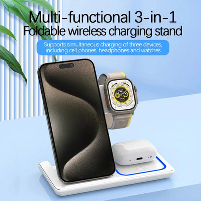 Fast Wireless Charger Stand 3 in 1 For iPhone 15 14 13 12 11 Apple Watch 9 8 7 6 5 Airpods Pro Cool Tec House