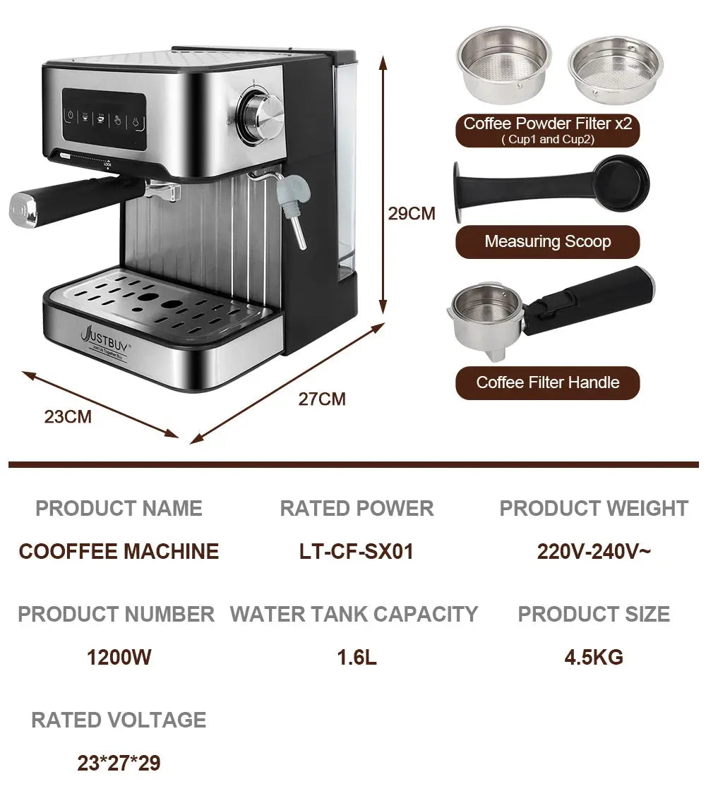 LCD Touch Espresso Coffee Machine Maker Semi-Automatic Pump With Cappuccino Milk Bubble Maker Cool Tec House