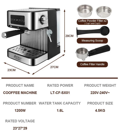 LCD Touch Espresso Coffee Machine Maker Semi-Automatic Pump With Cappuccino Milk Bubble Maker Cool Tec House