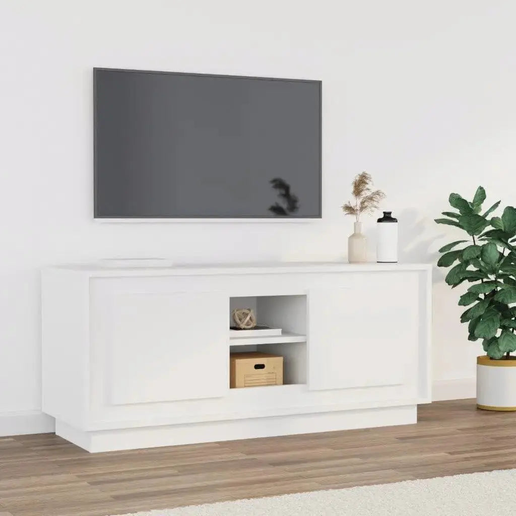 White TV cabinet 102x35x45 cm wood Engineering Cool Tech House