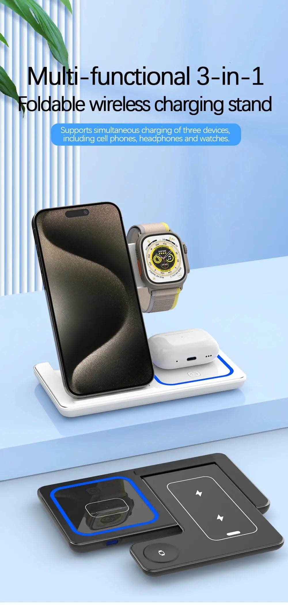 Fast Wireless Charger Stand 3 in 1 For iPhone 15 14 13 12 11 Apple Watch 9 8 7 6 5 Airpods Pro Cool Tec House