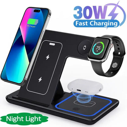 Fast Wireless Charger Stand 3 in 1 For iPhone 15 14 13 12 11 Apple Watch 9 8 7 6 5 Airpods Pro Cool Tec House