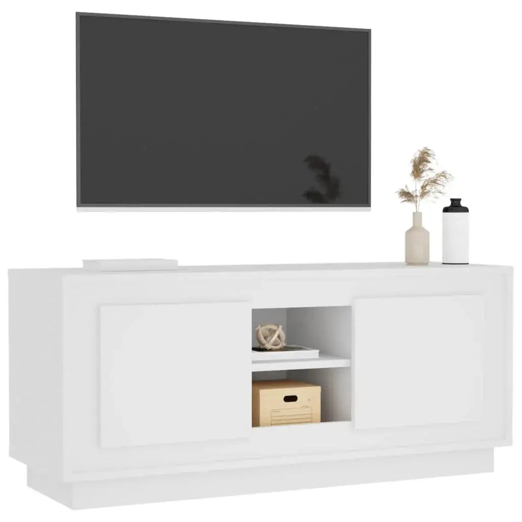 White TV cabinet 102x35x45 cm wood Engineering Cool Tech House