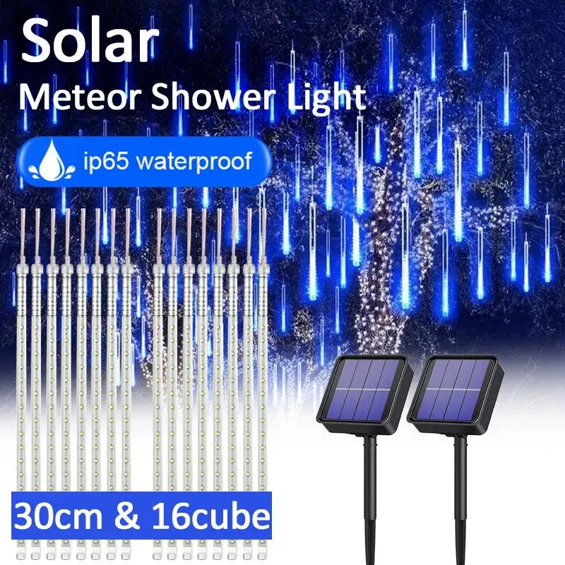 Solar Meteor Shower Rain String Lights Waterproof Garden Light 8 Tubes Christmas Tree Holiday Party Wedding Holiday Decoration Cool Tec House