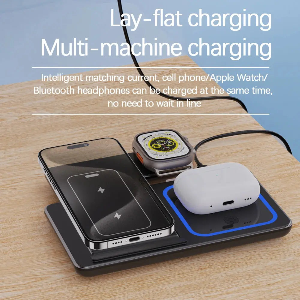 Fast Wireless Charger Stand 3 in 1 For iPhone 15 14 13 12 11 Apple Watch 9 8 7 6 5 Airpods Pro Cool Tec House