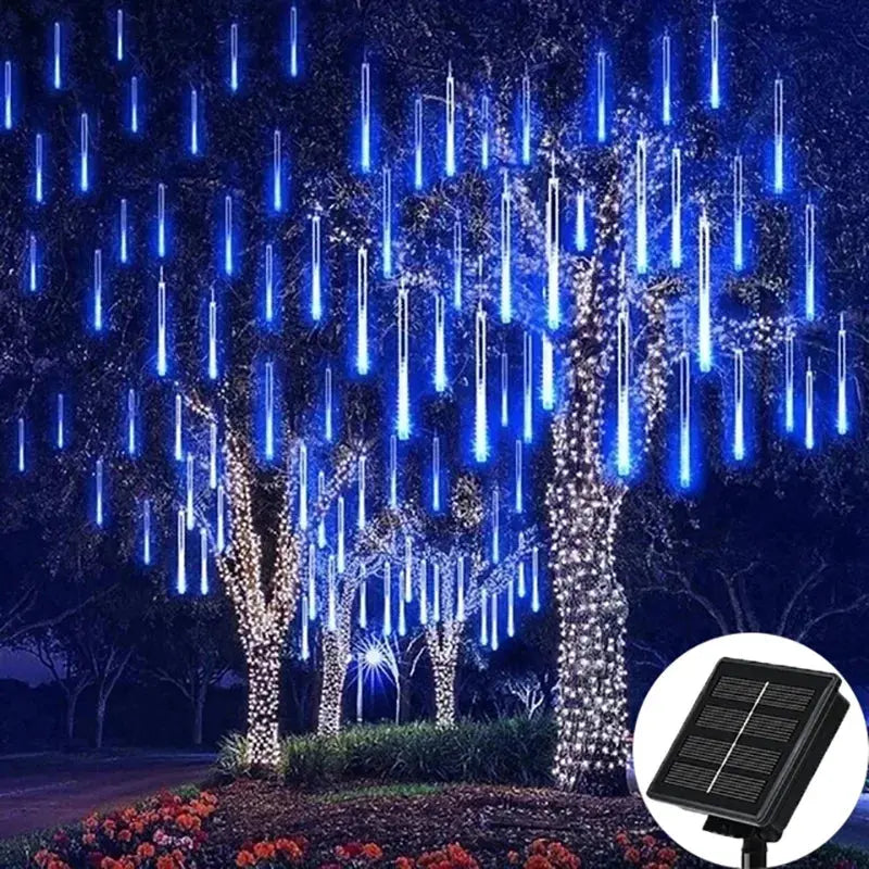 Solar Meteor Shower Rain String Lights Waterproof Garden Light 8 Tubes Christmas Tree Holiday Party Wedding Holiday Decoration Cool Tec House