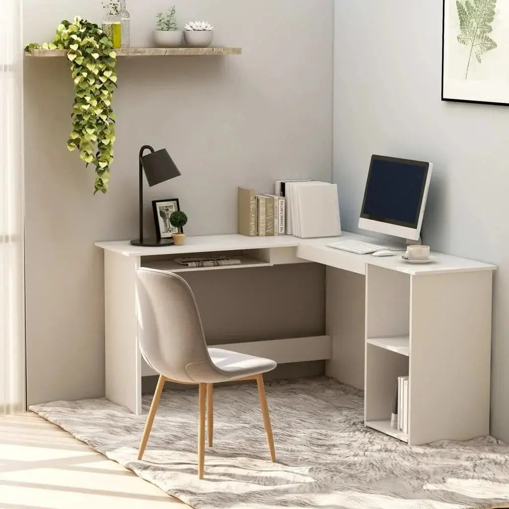 White L-shaped corner desk Cool Tech House