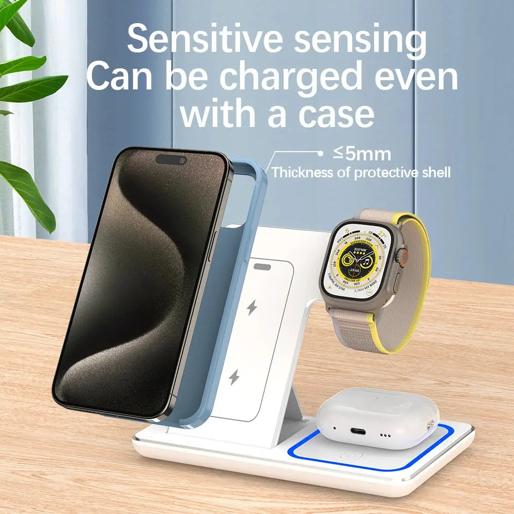 Fast Wireless Charger Stand 3 in 1 For iPhone 15 14 13 12 11 Apple Watch 9 8 7 6 5 Airpods Pro Cool Tec House