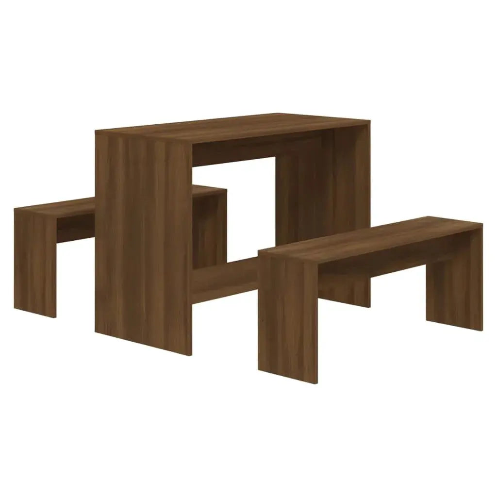 Modern Style 3 Piece Dining Set Smoked Oak Cool Tech House