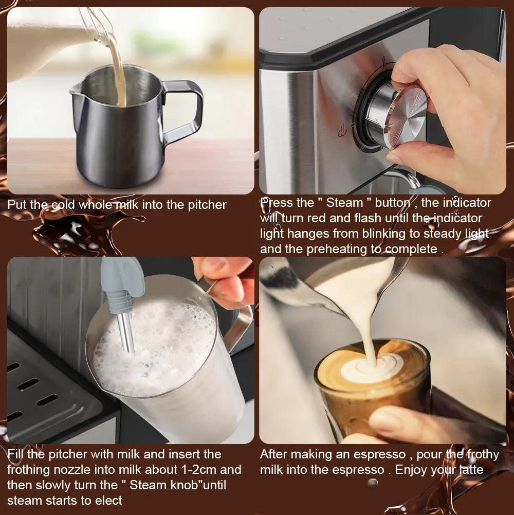 LCD Touch Espresso Coffee Machine Maker Semi-Automatic Pump With Cappuccino Milk Bubble Maker Cool Tec House