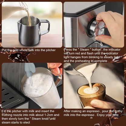 LCD Touch Espresso Coffee Machine Maker Semi-Automatic Pump With Cappuccino Milk Bubble Maker Cool Tec House