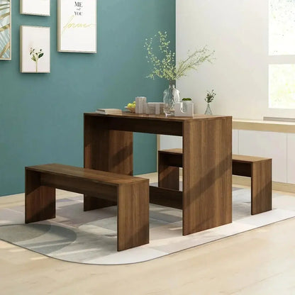 Modern Style 3 Piece Dining Set Smoked Oak Cool Tech House