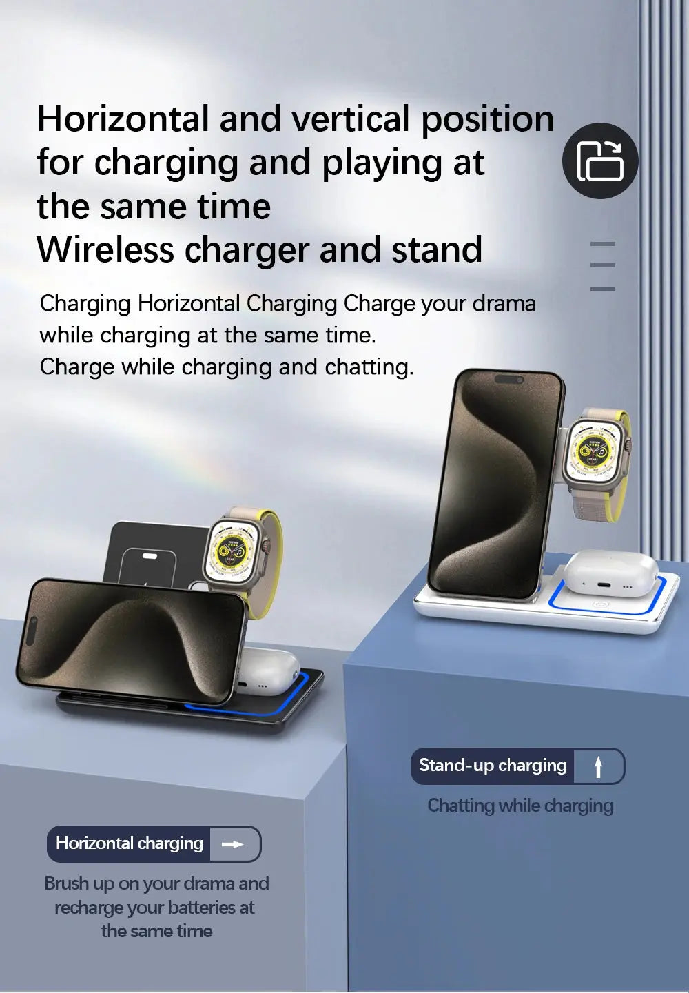 Fast Wireless Charger Stand 3 in 1 For iPhone 15 14 13 12 11 Apple Watch 9 8 7 6 5 Airpods Pro Cool Tec House